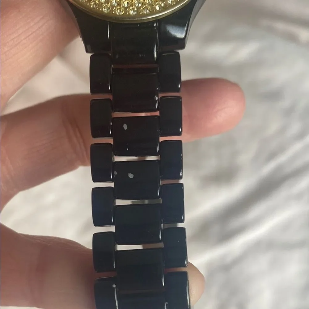 Scoop Black and Gold UNISEX Watch with Gold Crystal Bezel